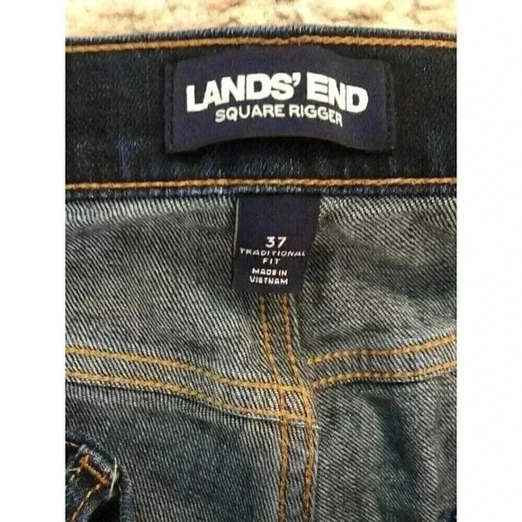Lands End Square Rigger Mens 37x28 Blue Jeans Whiskers Bootcut - Picture 3 of 6